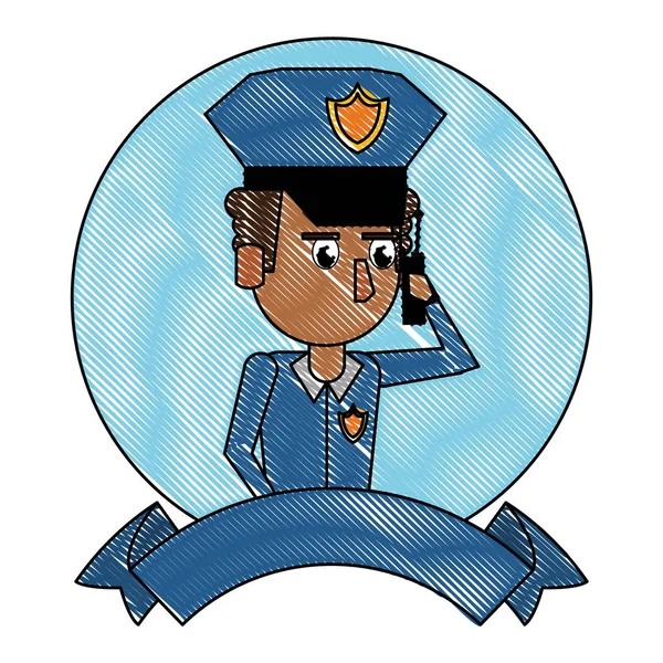 Policía y cinta en blanco pancarta garabato — Vector de stock