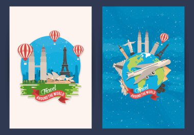 travel around the world design with bundle scenes clipart