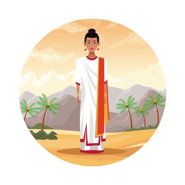 Hint Hindistanlı kadın yuvarlak ikon çizgi film