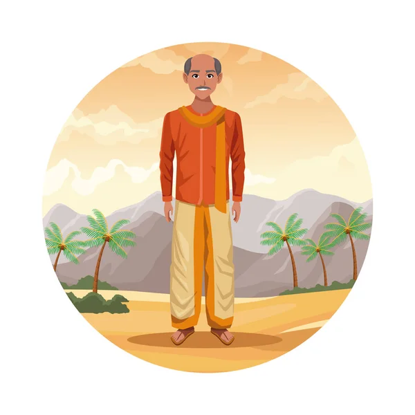 Indio india hombre redondo icono de dibujos animados — Vector de stock