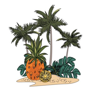 tropikal yaz dinlenmek tatil karikatür