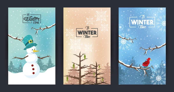 Set of winter time poster scenes — Stok Vektör