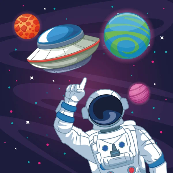 Astronauta en la galaxia de dibujos animados — Vector de stock