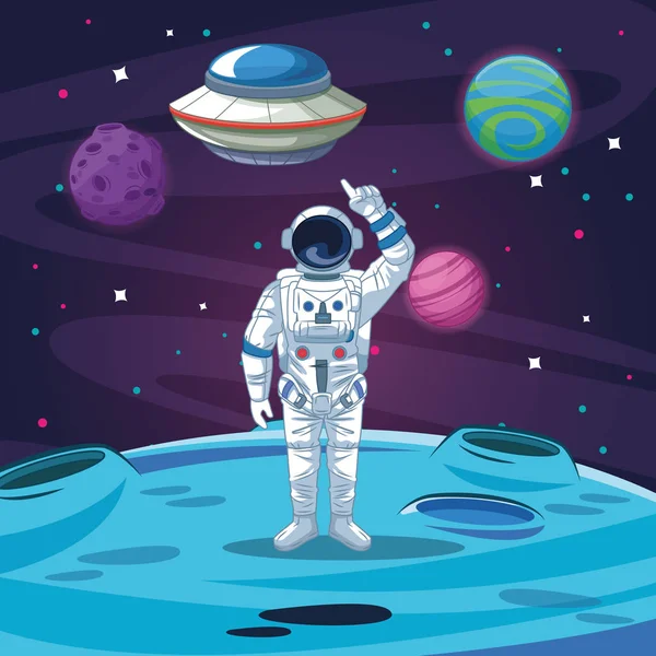 Astronaut in the galaxy cartoon — Stock Vector