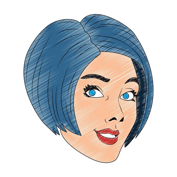 Frau Gesicht Pop-Art-Karikatur kritzeln — Stockvektor
