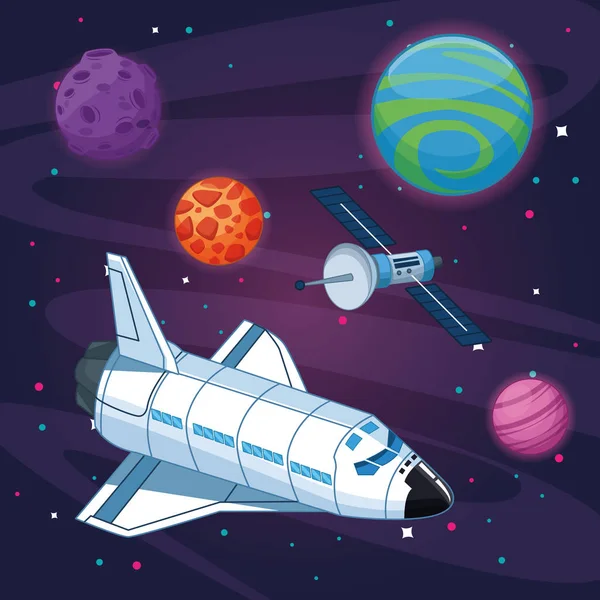 Spaceship in the milkyway galaxy — Stock Vector