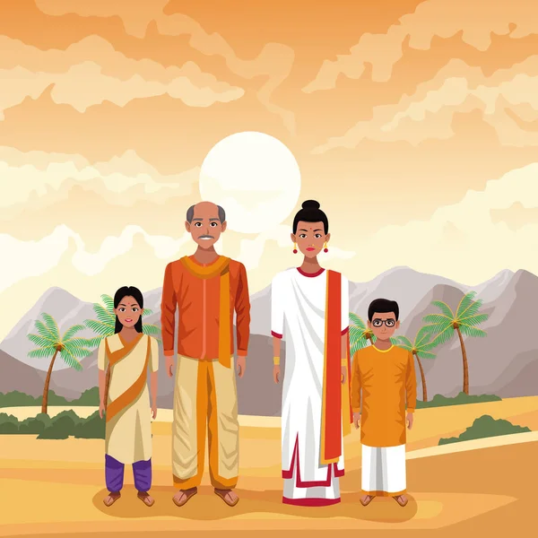 Indiana família índia desenhos animados — Vetor de Stock