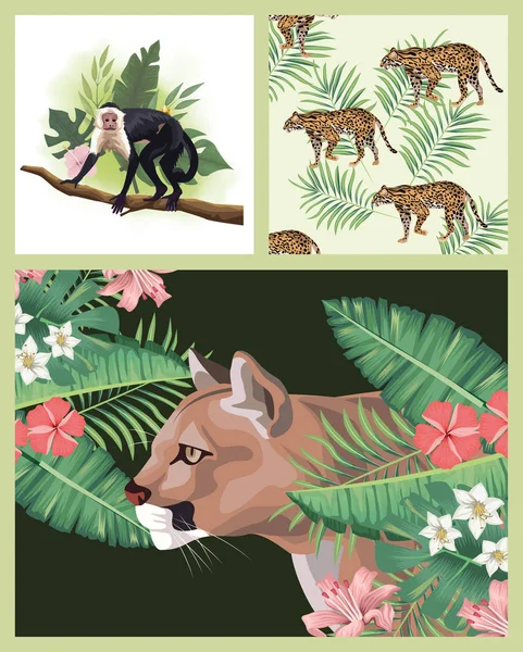 Grupa dzikich i egzotycznych zwierząt — Wektor stockowy