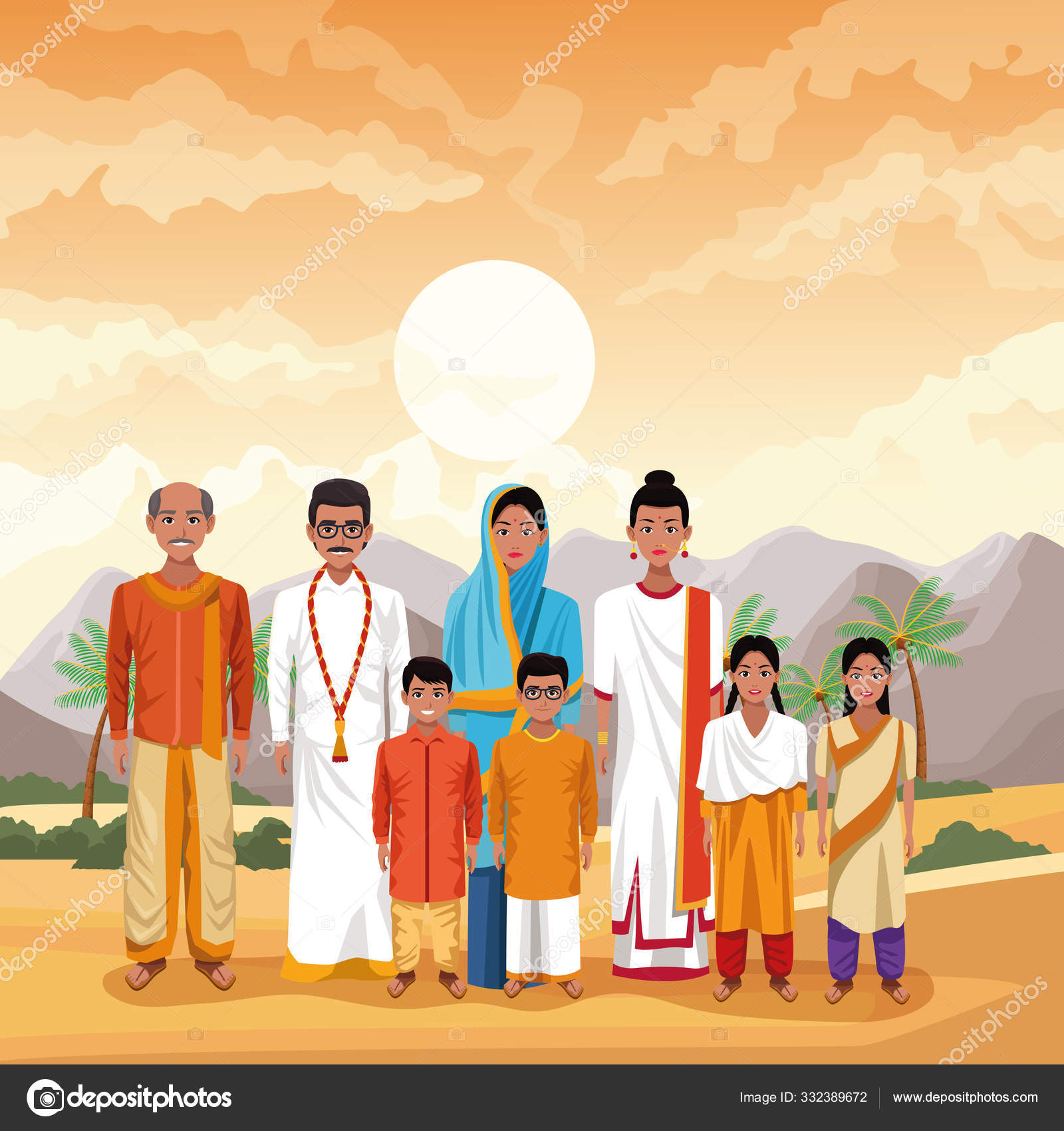 Image vectorielle Famille indienne dessin animé indien par