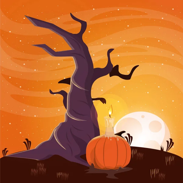 Halloween donker scene met pompoen — Stockvector