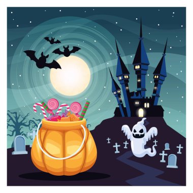 Cadılar bayramı sahnesi Balkabağı ve şekerlerle