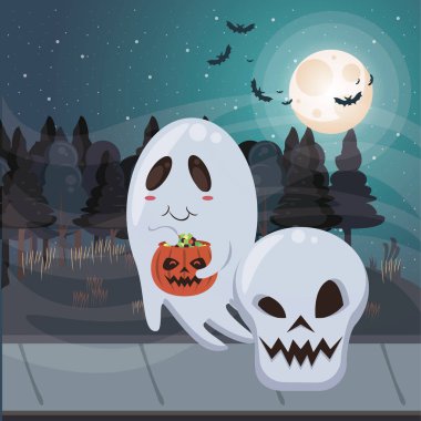 Karanlık cadılar bayramı sahnesi hayaletle