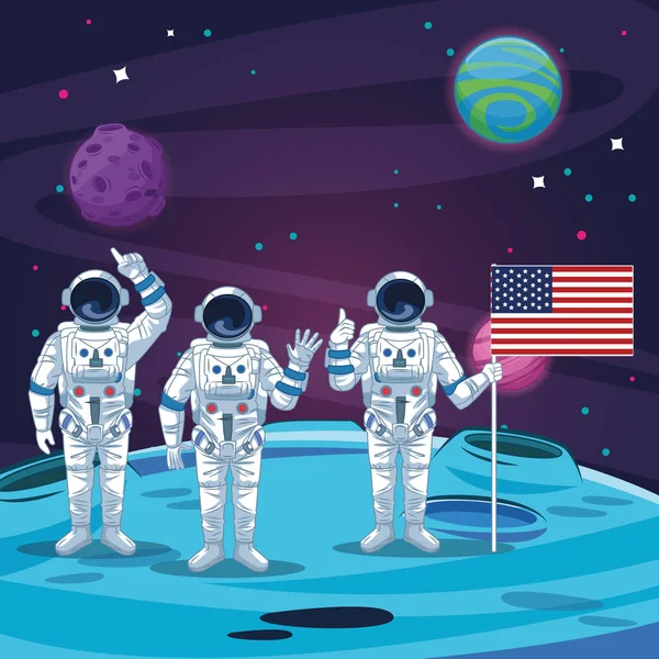 Astronauts in the moon scenery — Stock Vector
