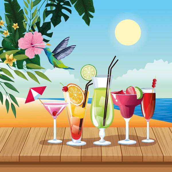 Férias de verão e desenhos animados de praia — Vetor de Stock