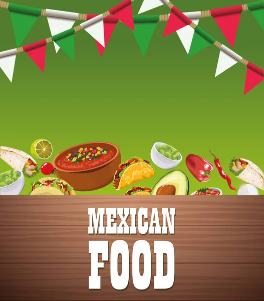 Afiche de comida mexicana con ensalada de verduras — Vector de stock