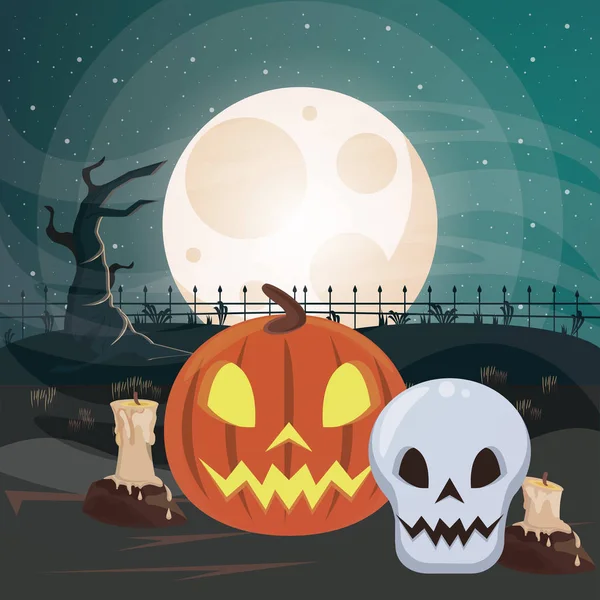 Halloween tmavá scéna s dýní — Stockový vektor