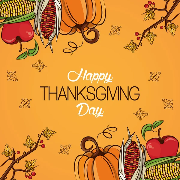 Gelukkige Thanksgiving dagkaart met groenten frame — Stockvector