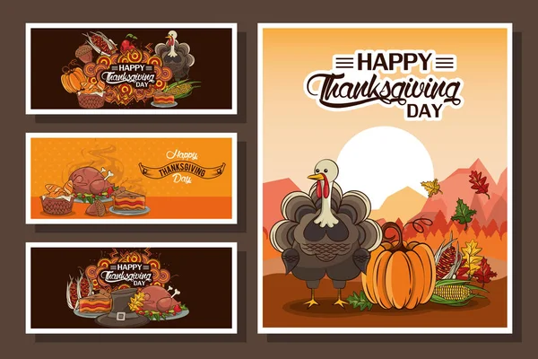 Heureux Thanksgiving jour paquet de cartes Vecteurs De Stock Libres De Droits