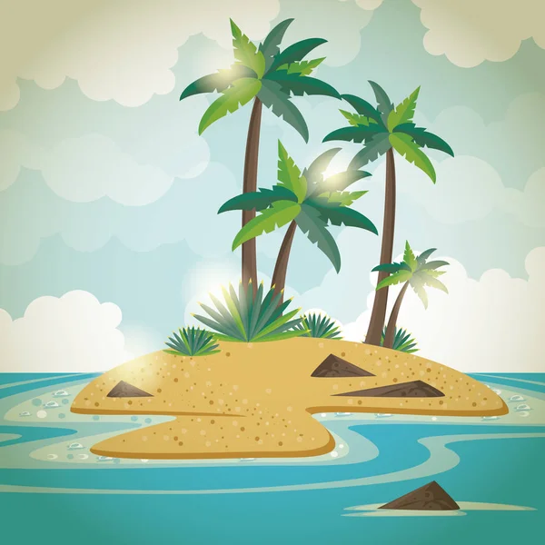 Летний остров с пальмами и морем — стоковый вектор