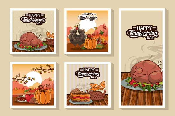 Happy thanksgiving day bundle of cards — Stock Vector
