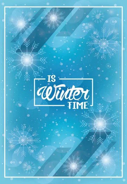 Cartel de invierno azul con patrón de copos de nieve — Vector de stock