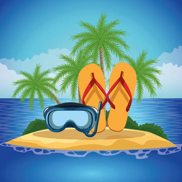 Playa de verano isla de dibujos animados en el día soleado — Vector de stock