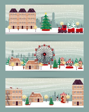 Bir deste Noel kış sokak sahnesi