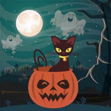 Cadılar bayramı karanlık sahnesi balkabağıyla