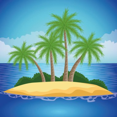 Güneşli bir günde Yaz Sahili Adası çizgi filmi