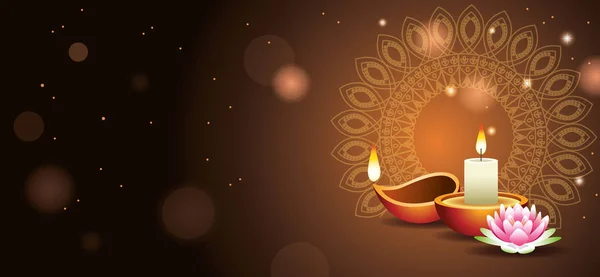 Happy Diwali Indian Celebration Design with candle — Stock Vector