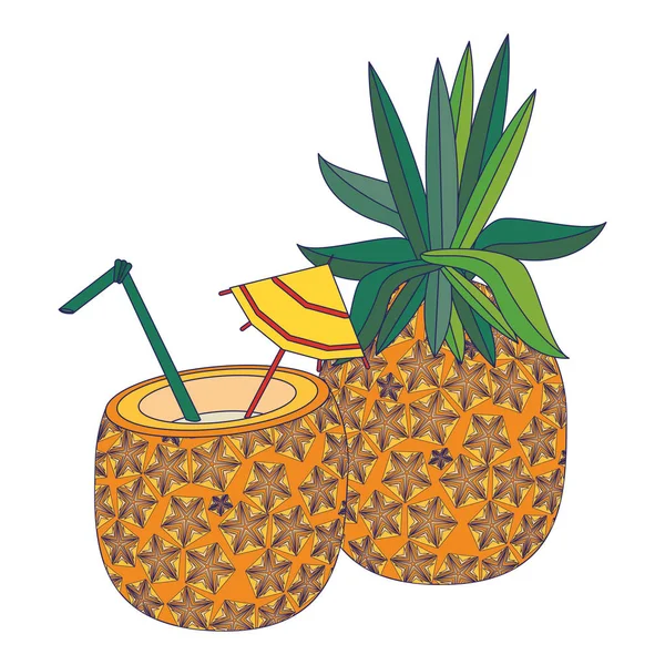 Ananas och ananas cocktail ikon — Stock vektor