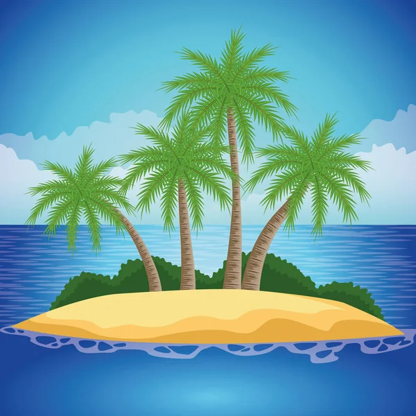 Plage d'été île dessin animé à la journée ensoleillée — Image vectorielle