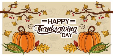 Kabaklı ve ağaç dallı Şükran Günü kartın kutlu olsun.