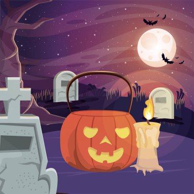 Cadılar bayramı karanlık sahnesi balkabağıyla