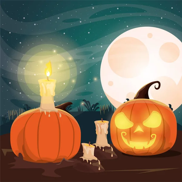 Halloween tmavá scéna s dýní — Stockový vektor