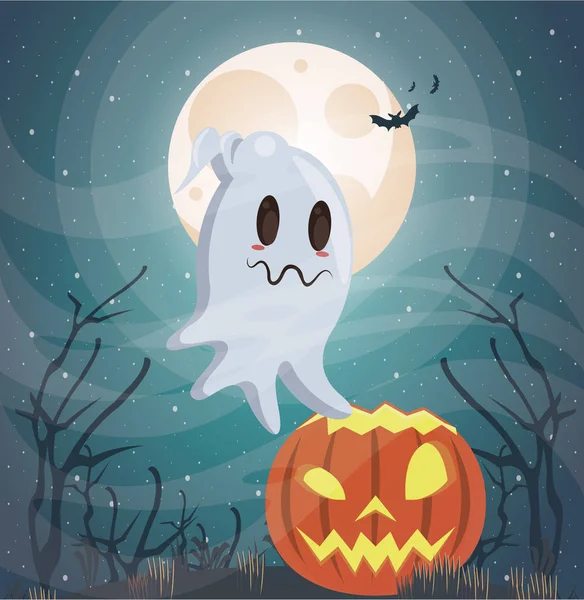 Halloween oscuro escena con fantasma — Vector de stock
