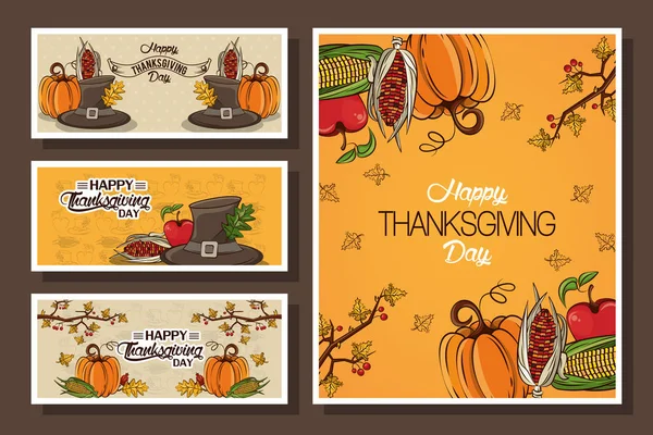 Heureux Thanksgiving jour paquet de cartes — Image vectorielle