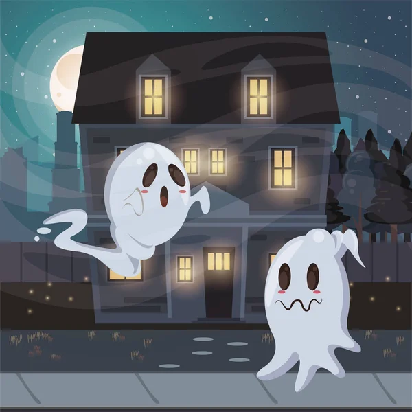 Scena oscura di Halloween con fantasmi — Vettoriale Stock