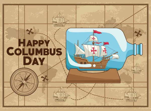 Colombus columbus day card poster — Stock Vector