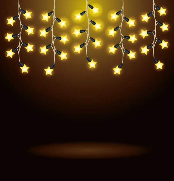 Feliz Navidad estrellas bombillas luces cortina decoración — Vector de stock