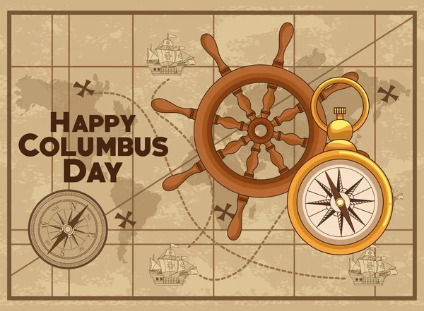Αφίσα κάρτας colombus columbus day — Διανυσματικό Αρχείο