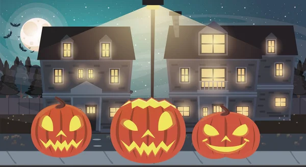 Scena oscura di Halloween con zucche — Vettoriale Stock