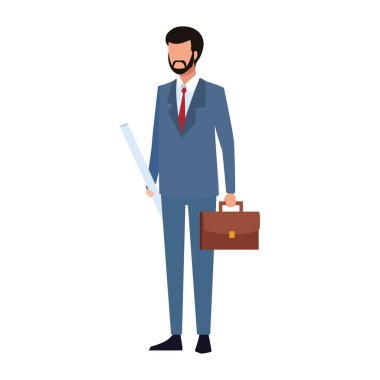 Avatar iş adamı elinde renkli bir portföy tutuyor.