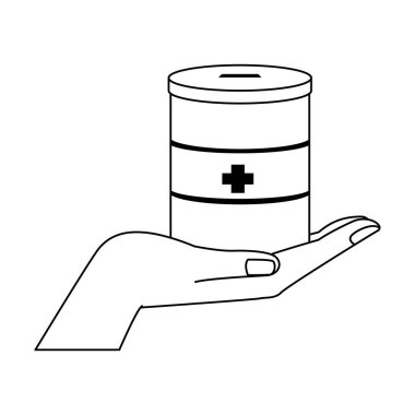 Elinde bir bağış kutusu, düz tasarım.