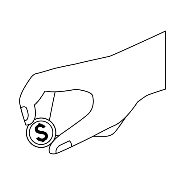 Hand houden van een munt pictogram, plat ontwerp — Stockvector