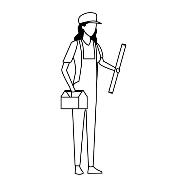 Byggare kvinna med verktygslåda ikon, platt design — Stock vektor