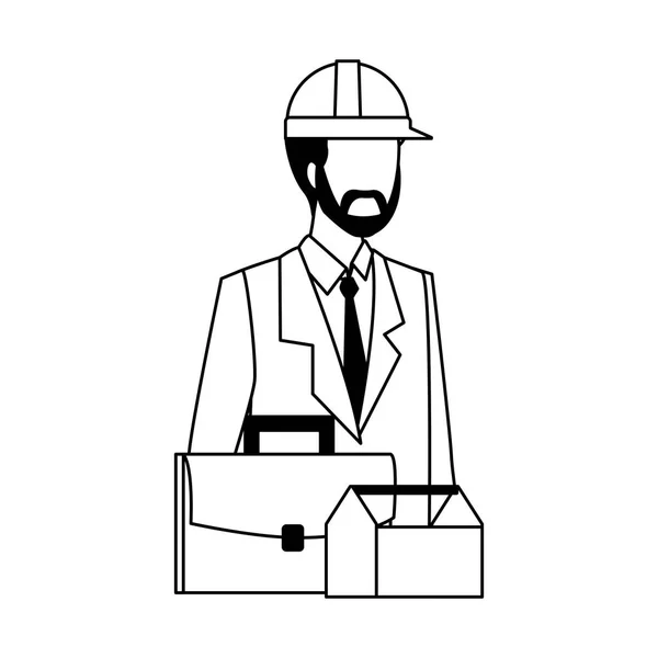 Avatar engineer man with portfolio and toolbox, flat design — Stock Vector