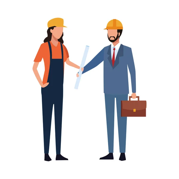 Avatar constructor mujer y hombre de negocios de pie, diseño colorido — Vector de stock