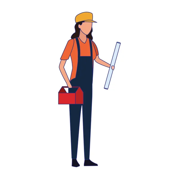 Constructor mujer con icono de caja de herramientas — Archivo Imágenes Vectoriales