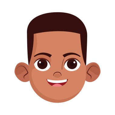 Çizgi film çocuğu yüzü gülüyor, renkli tasarım.